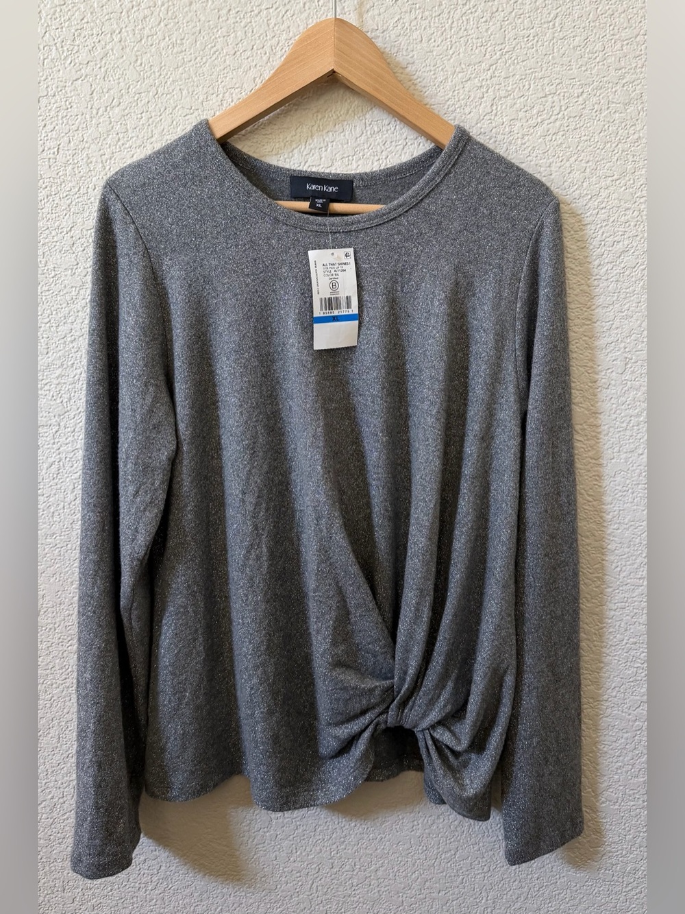 Karen Kane XL All That Shines Side Pick Up Top USA Made Silver Shimmer Stretch